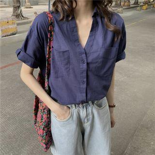 Short Sleeve V-neck Plain Shirt