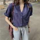 Short Sleeve V-neck Plain Shirt