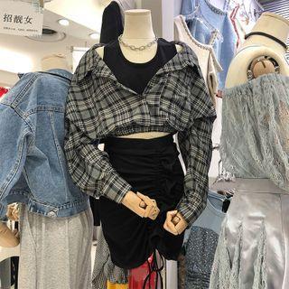 Mock Two-piece Lace-up Skirt Black - One Size
