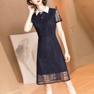Short-sleeve Mesh Panel Polo Dress