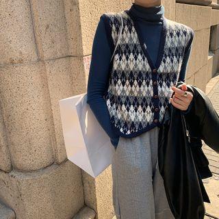 Jacquard V-neck Knit Vest