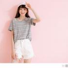 Cutout Short Sleeve Striped T-shirt