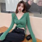 Long-sleeve Drawstring V-neck T-shirt