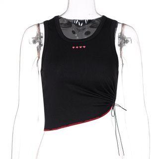 Heart Embtrdoired Drawstring Crop Tank Top