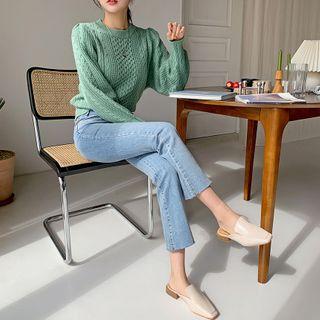 Puff-shoulder Cable-knit Sweater