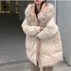 Faux-fur Trim Hooded Padded Coat Almond - One Size