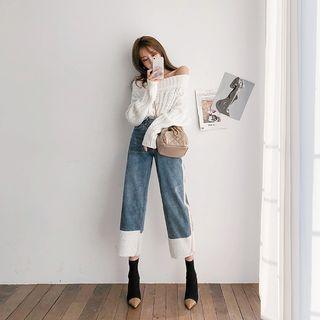 Boucl -hem Wide-leg Jeans
