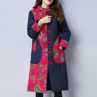 Flower Print Long Padded Jacket