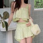 Patterned Asymmetrical Cropped Camisole Top / Mini A-line Skirt
