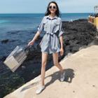 Short-sleeve Flap-pocket Chiffon Playsuit