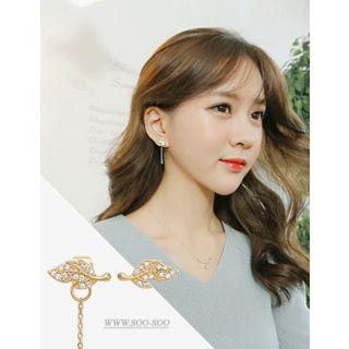 Rhinestone Leaf Asymmetric Earrings