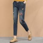 Fish Embroidered Straight-leg Jeans