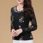 Flower Embroidered Long-sleeve Lace Top