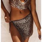 Leopard Print Sequined Slit Mini Skirt Skirt - Leopard - Silver - One Size