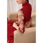 Traditional Chinese 3/4-sleeve Embroidered Sheath Wedding Gown