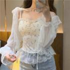 Lace Panel Floral Camisole Top / Light Jacket