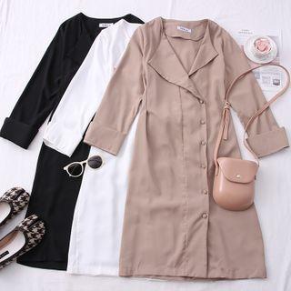 Snap-button Lapel Midi Dress