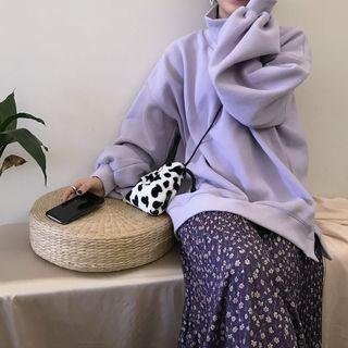 Turtleneck Pullover / Floral Midi Pleated Skirt