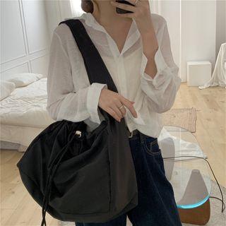 Drawstring Nylon Hobo Bag Black - One Size