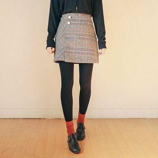 Band-waist Check Skirt