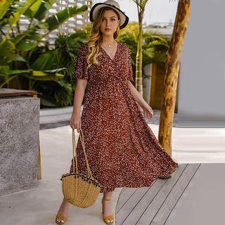 Short-sleeve Printed Midi Smock Dress