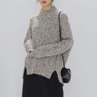 Asymmetric-hem Round-neck Knit Sweater Gray - One Size