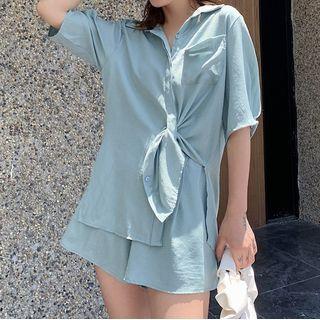 Plain 3/4-sleeve Shirt / Shorts