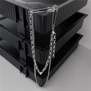 Safety Pin Chained Layered Necklace Silver - One Size