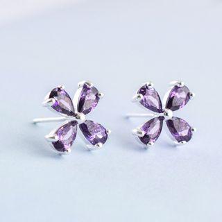 Rhinestone Flower Earring Purple - One Size
