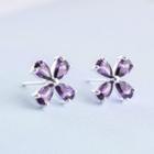 Rhinestone Flower Earring Purple - One Size