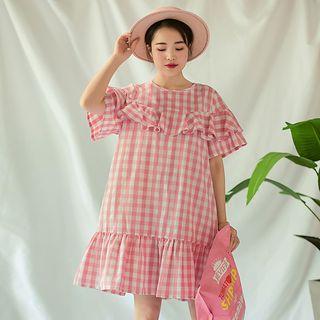 Plaid Mermaid Short Sleeve Dress