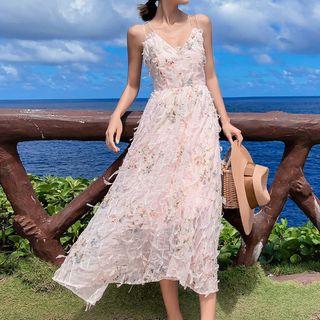Floral Print Strappy Fringe Midi Sundress