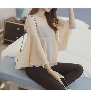 Set: Bell-sleeve Chiffon Blouse + Camisole