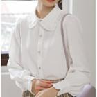Long-sleeve Collar Plain Blouse