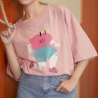 Elbow-sleeve Print T-shirt Pink - One Size