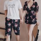 Couple Matching Short-sleeve Floral Swim Dress / Short-sleeve T-shirt / Beach Shorts