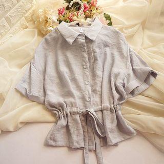 Short-sleeve Drawstring-waist Shirt