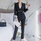 Set: Stripe Double-breasted Slim-fit Blazer + Dress Pants