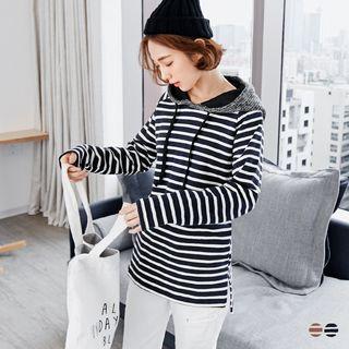 Fleece Lined Stripe Vented Knit Hoodie
