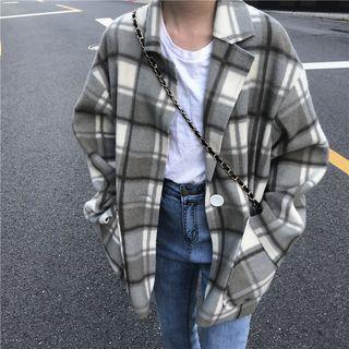 Plaid Notch-lapel Single-buttoned Coat