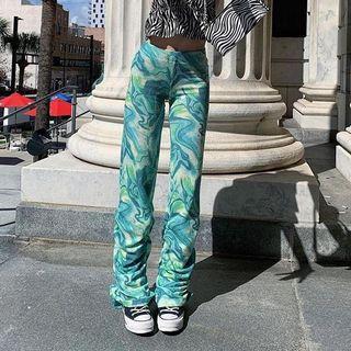 High-waist Print Shirred Straight Leg Pants