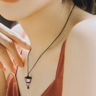 Couple Matching 925 Sterling Silver Lantern Pendant Necklace Black - One Size