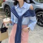 Mock Two-piece Cold-shoulder Shawl Collar Shirtdress