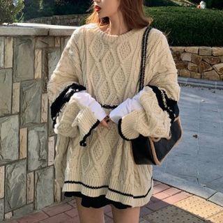 Shirt Panel Linen Flower Sweater