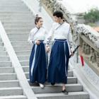 Couple Matching Set: Long-sleeve Hanfu Top + Maxi Skirt