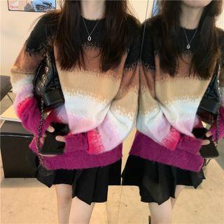 Color-block Loose-fit Sweater Rose Pink & Black - One Size