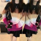 Color-block Loose-fit Sweater Rose Pink & Black - One Size