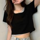 Mock-two-piece Short-sleeve Cropped T-shirt