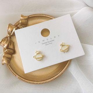 925 Sterling Silver Planet Stud Earring 1 Pair - As Shown In Figure - One Size
