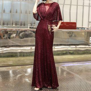 Bell Sleeve Sequined Mermaid Evening Gown